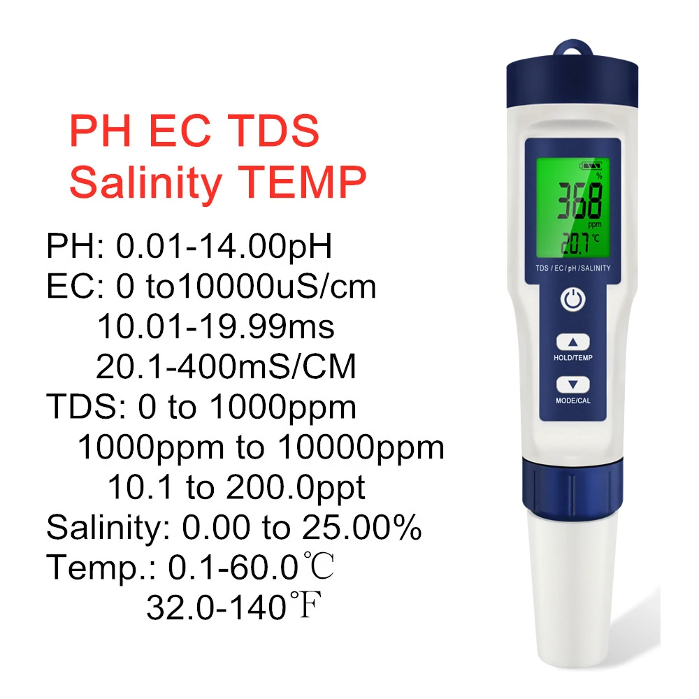 5 In 1 Digital PH TDS EC Meter - огляд і ціна Ph Meter Digital Water Tester