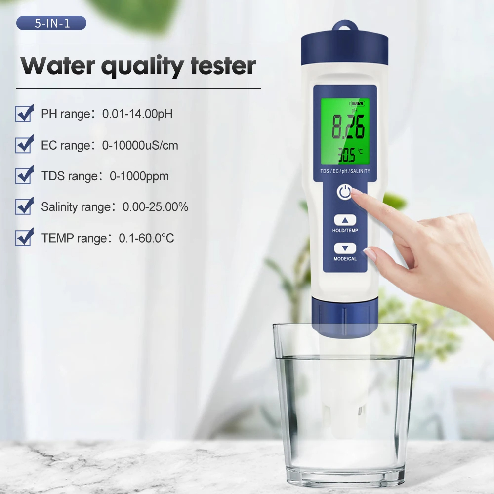 5 In 1 Digital PH TDS EC Meter - огляд і ціна Ph Meter Digital Water Tester